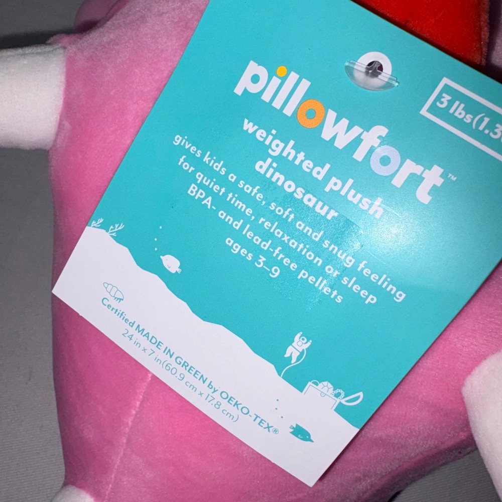 Pillowfort weighted Pink Plush Stuffed Animal Toy Dragon Dinosaur Valentine Gift - Picture 12 of 14